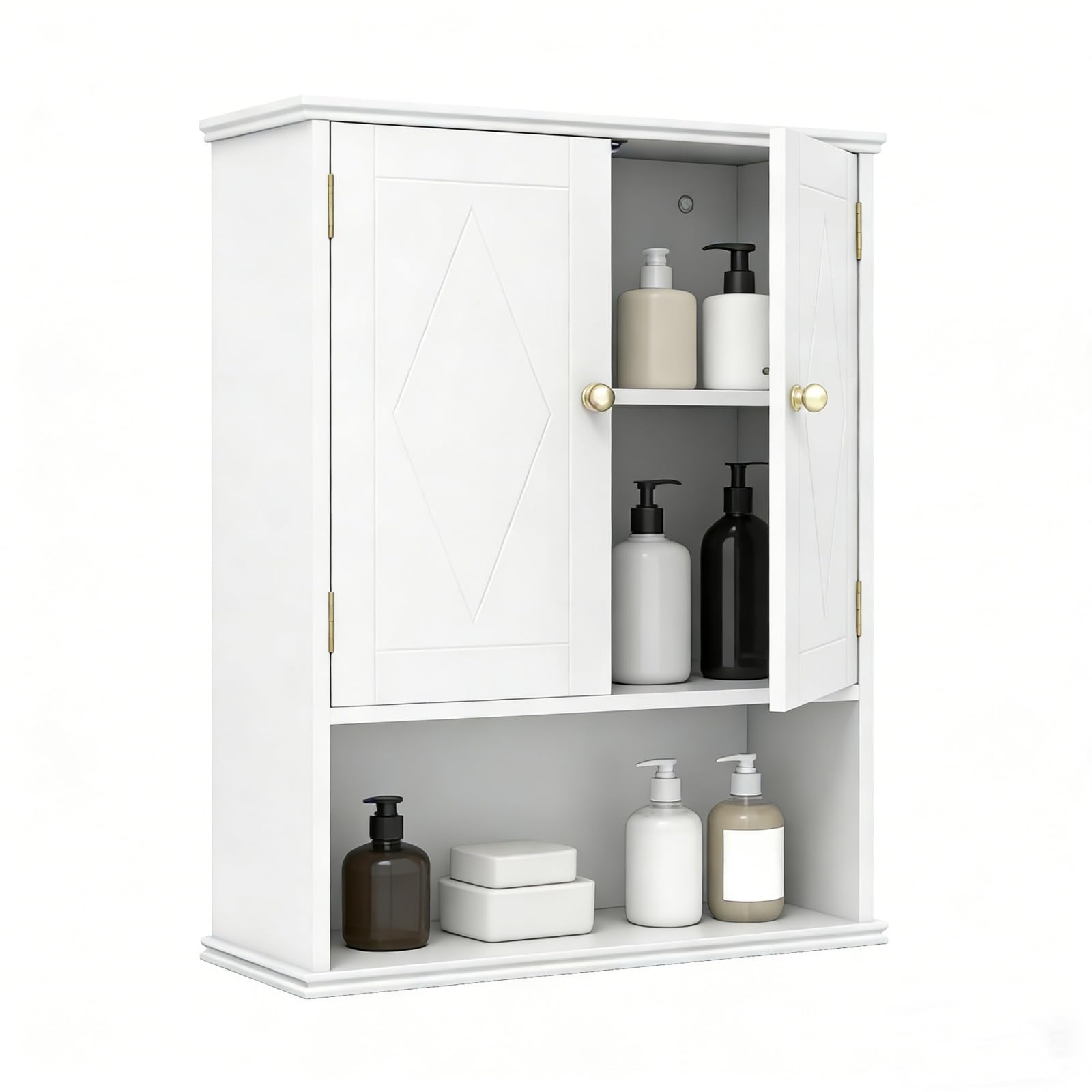 LIFEZEAL Mobiletto Bagno Salvaspazio da Parete, Bianco, Pensile Bagno Sospeso, Armadietto, con Ripiano Regolabile, Scomparto Aperto, Mobile, Moderno, per Cucina, Lavanderia, in Legno, 60x21x75cm