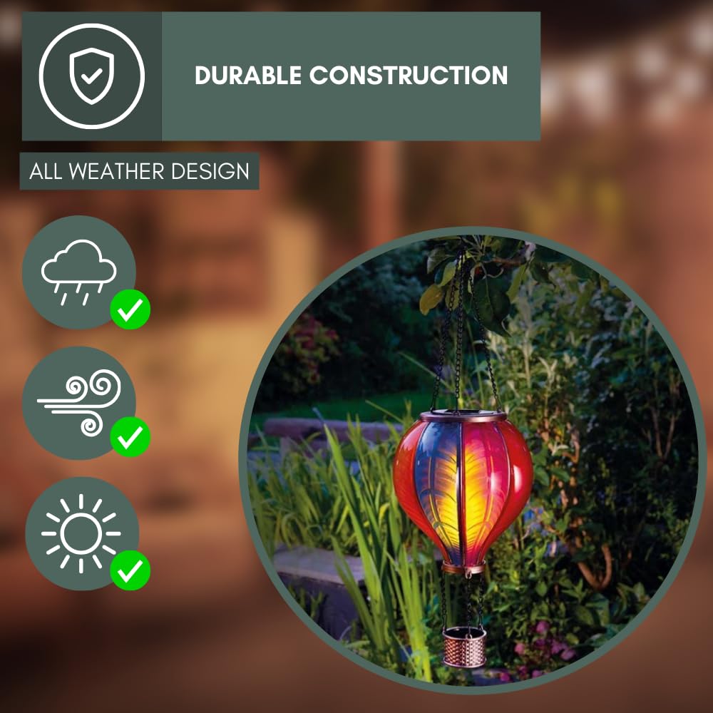 garden mile Balloon Fiesta Realistic Flaming Effect Solar Powered Hot Air Balloon Hanging Lantern Colourful Metal Solar Light for Garden Outdoor Indoor Use Novelty Patio Lighting (Jumbo Rainbow) - Image 3
