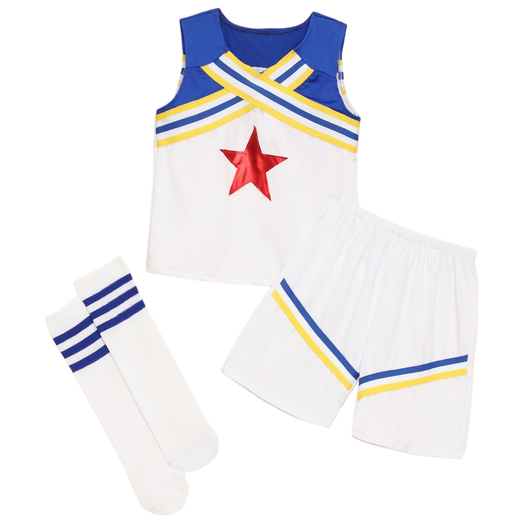 Riismen Kids Boys 3 Pcs Cheer Leader Uniform Sets Shell Tank Top with Pants Cheerleading Dance Outfit Type A Blue 5-6 Years