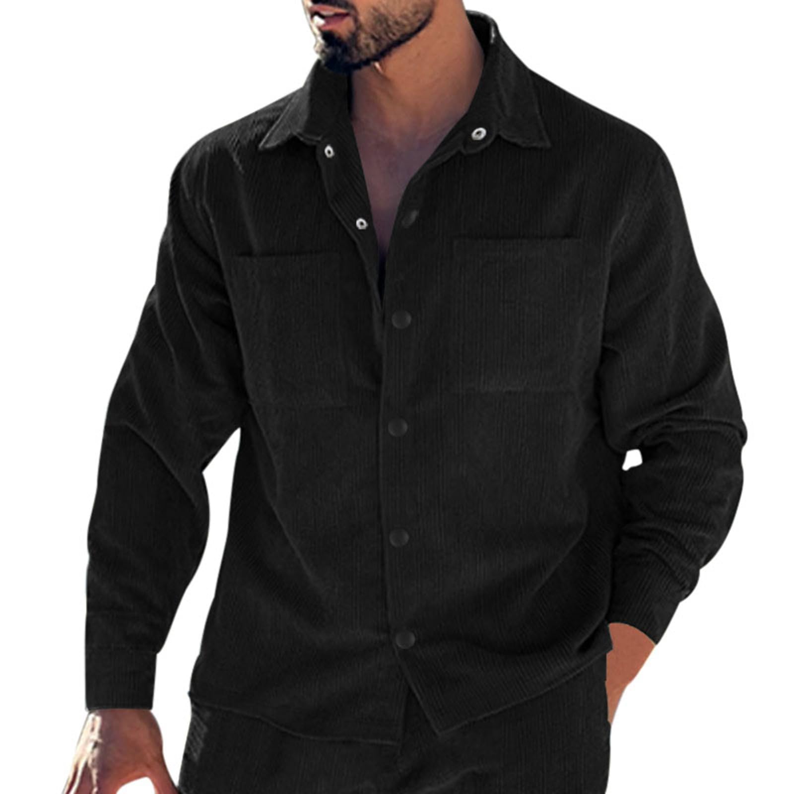 Cord Jacke Herren mit Button und Taschen jacken Einfarbig Freizeitjacke Slim Fit Übergangsjacke Weich bequem wintermantel Winter warm Übergangshemd Outdoorjacke Traditionell Mantel