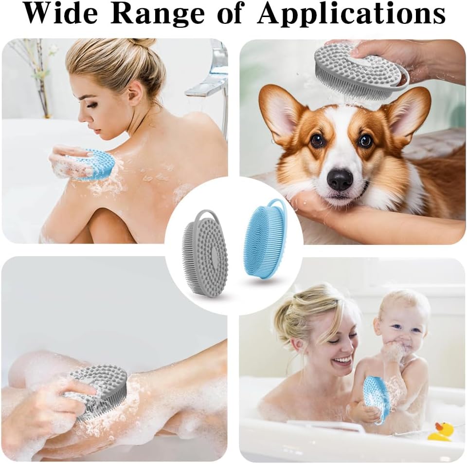 2 Pack Silicone Body Scrubber with Loofah Exfoliating Soft Body Shower Scrubber for Body, 2 in 1 Bath and Shampoo Wash Brush for Skin Exfoliation Men Women (Grey&Blue) - Image 7