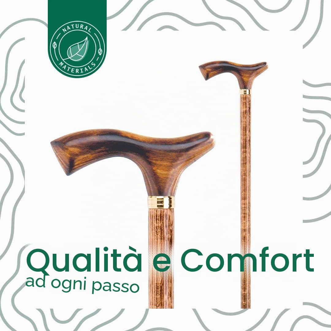 Flexor - Bastone da Passeggio in Legno di Faggio | Ergonomico e Elegante | Sostegno Affidabile per Adulti | Punta Sicura Ø20mm | Bastone Ergonomico | Bastone Legno da Passeggio, Legno di Faggio