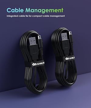 6amLifestyle 2 Pack 4FT 3DS 2DS Charger Cable, USB Charging Cord for Nintendo DSi XL/DSi, New 3DS XL New 2DS XL/2DS | Replacement Power Cable for 3DS & 2DS Series (Black)