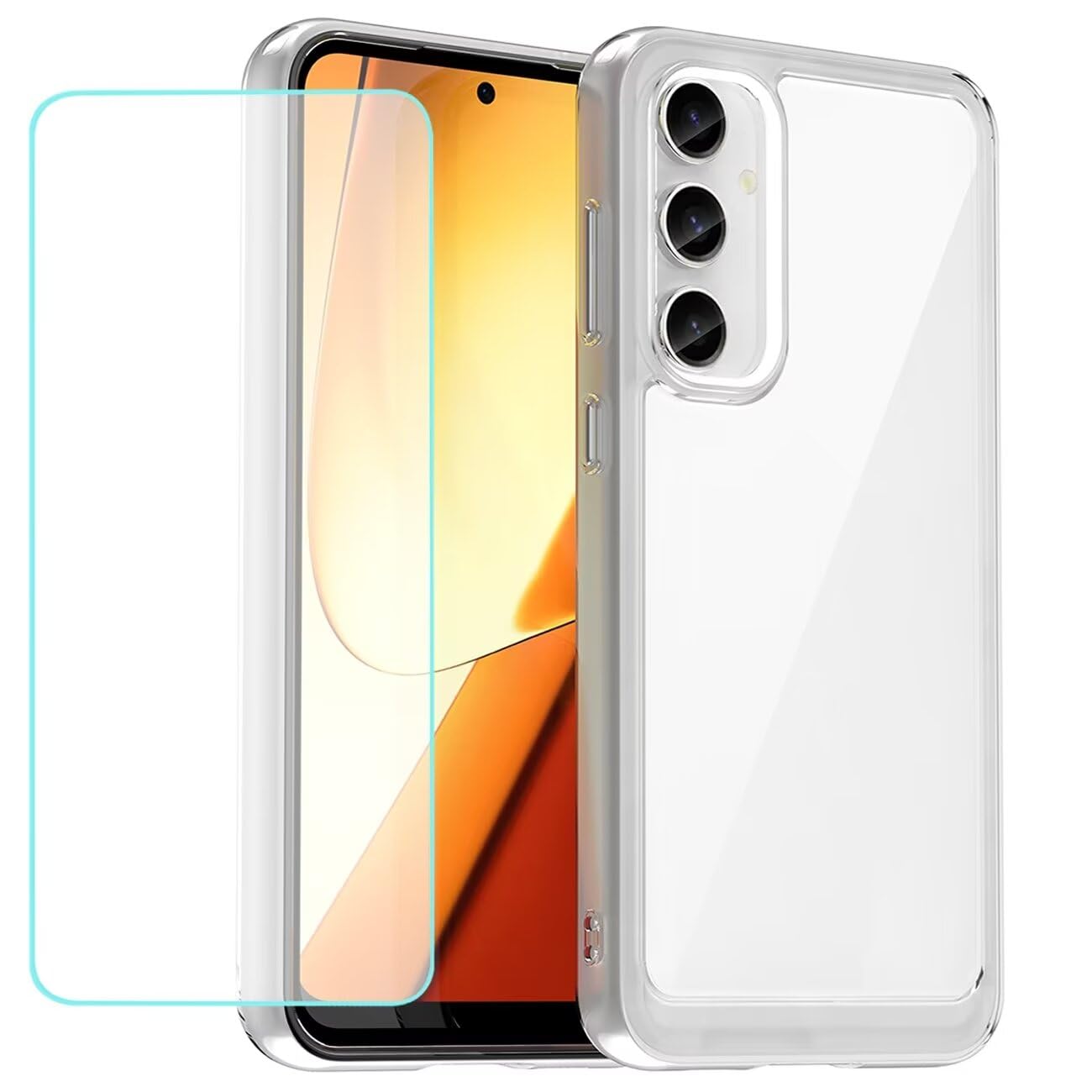 Wanyuexes Case for Galaxy S23 FE/Samsung S23 FE SM-S711U Case with Tempered Glass Screen Protector, Clear Hard PC Back & Soft Bumper Protective Phone