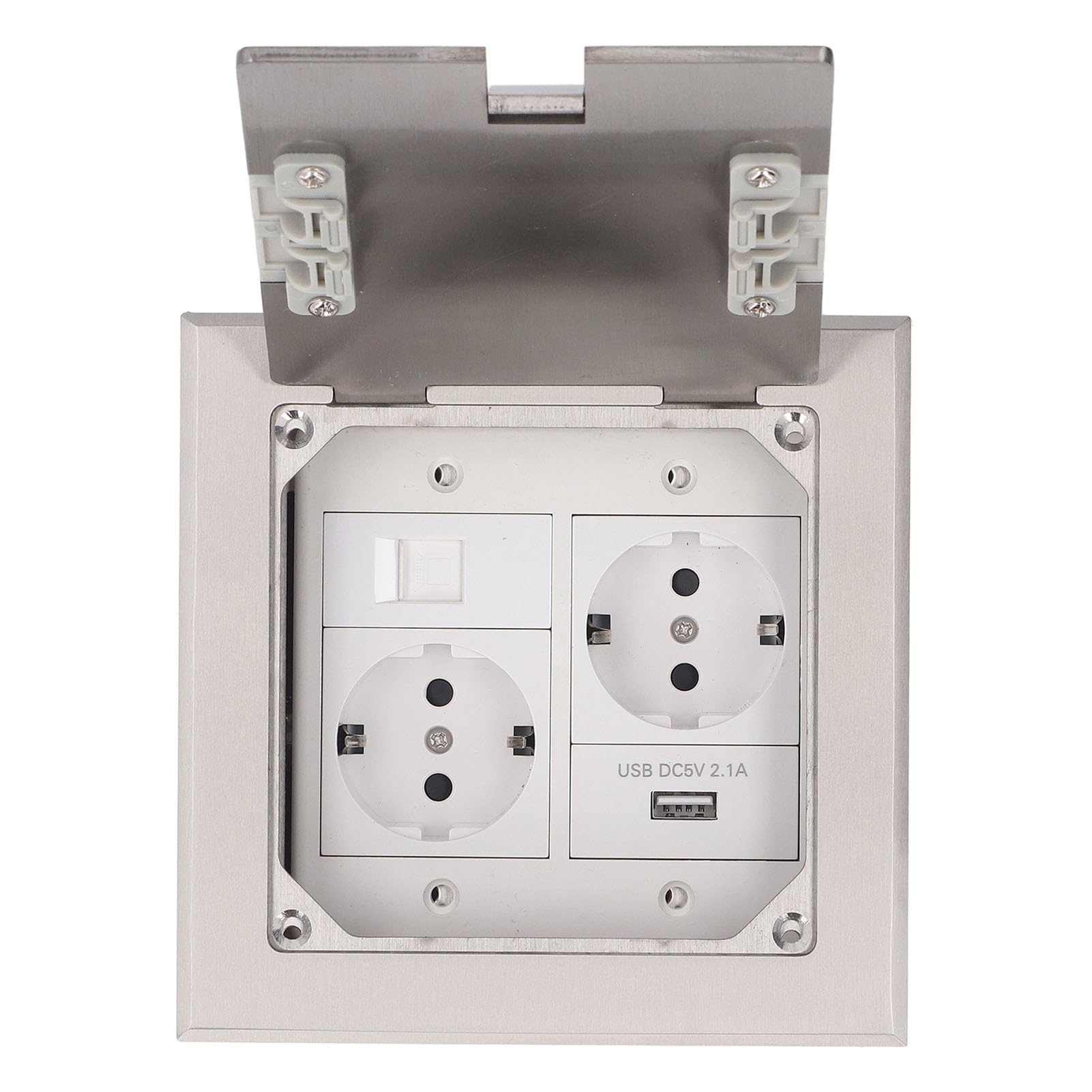 KUIDAMOS Presa da Pavimento da Incasso Scatola di Alimentazione Premium in Acciaio Inossidabile per Ufficio, Hotel, Scuola, Centro Commerciale 2500 W 16 A 2 Prese USB Porta Computer Presa da Pavimento