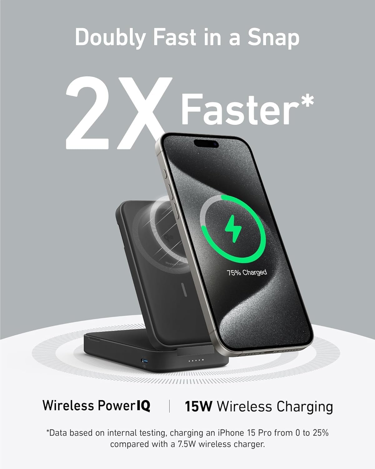 Anker MagGo Power Bank, Compatibile con Certificato Qi2, 15W Ultra-Rapido, Batteria da 6,600mAh con Supporto Per Serie iPhone (Cavo USB-C Incluso)