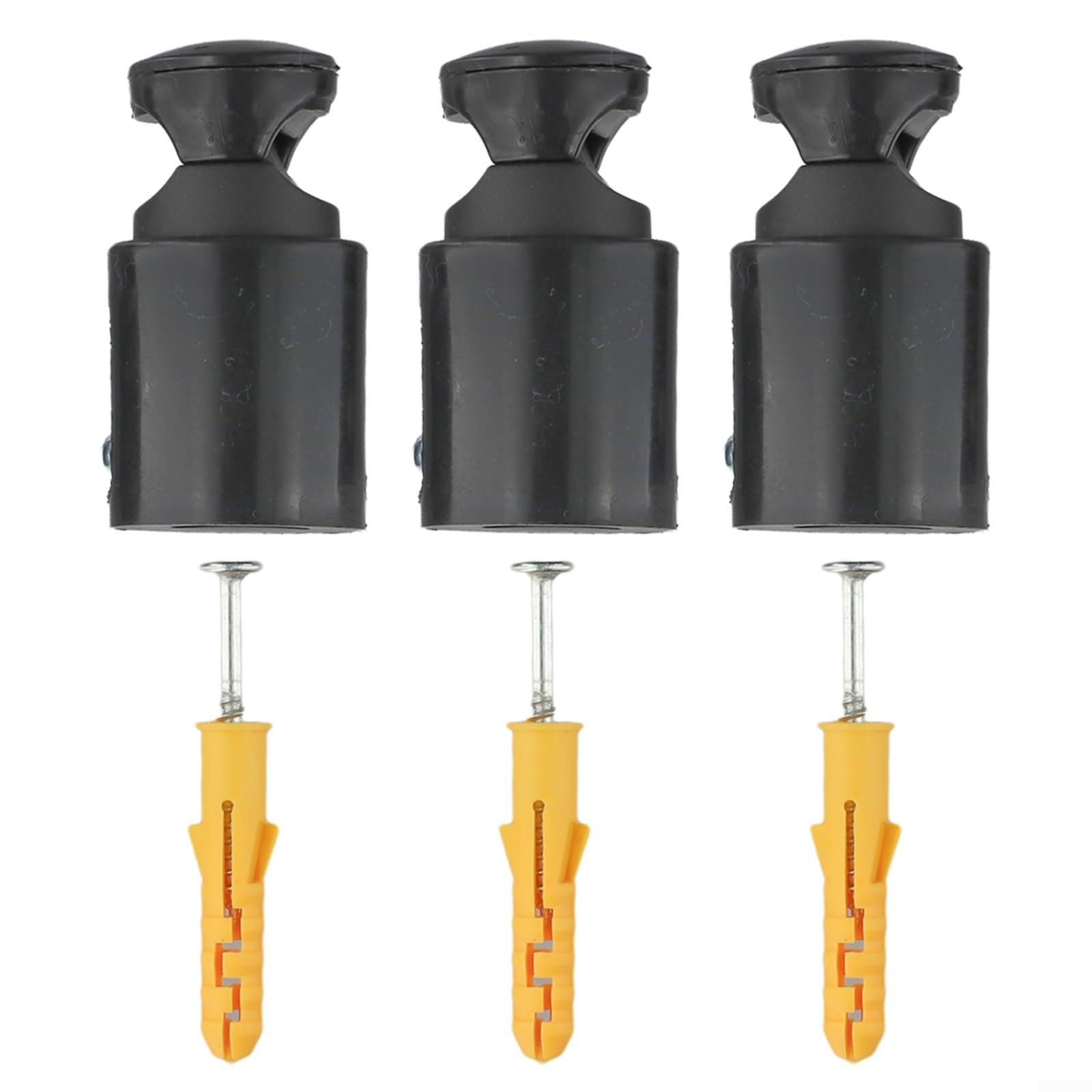 Paquete de 3 soportes de radiador ajustables de 65 a 82 mm para calefacción en pared con tornillos, ganchos de repuesto de plástico para rads de baño, negro (negro)