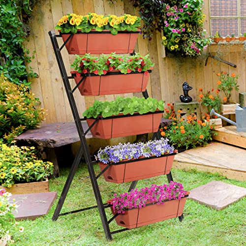 King Bird 4Ft Vertical Raised Garden Bed 5 Tiers Planter Box Freestanding Garden Planter Outdoor And Indoor With Removable Tray For Growing Vegetables Herbs Flowers On Patio Balcony(Brick Red) #TOP1