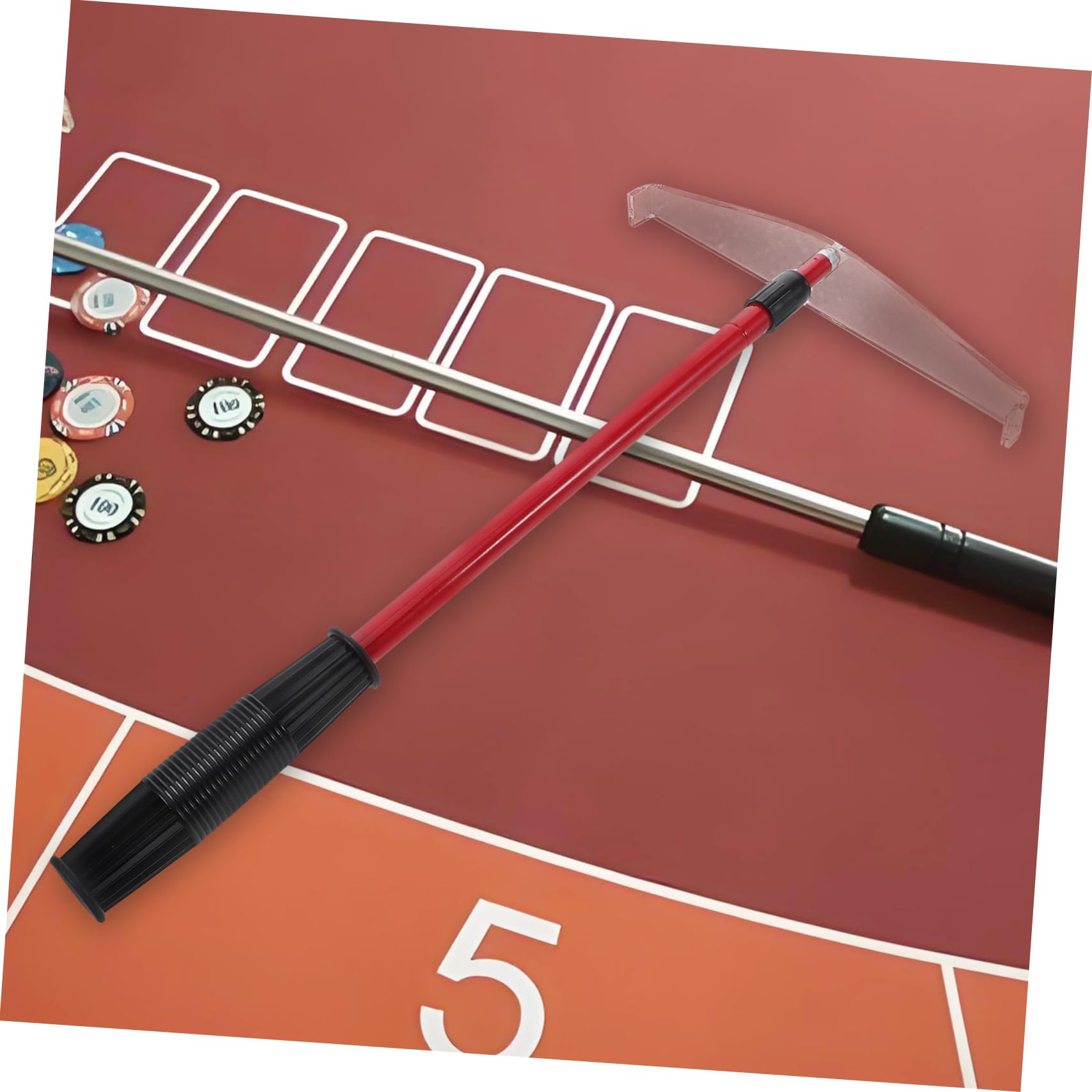 Râteau Confortable en Poker de Acier Jetons Télescopique et Pratique Acrylique à Tenir Accessoire Rouge Jeux de Poker et Réunions Familiales