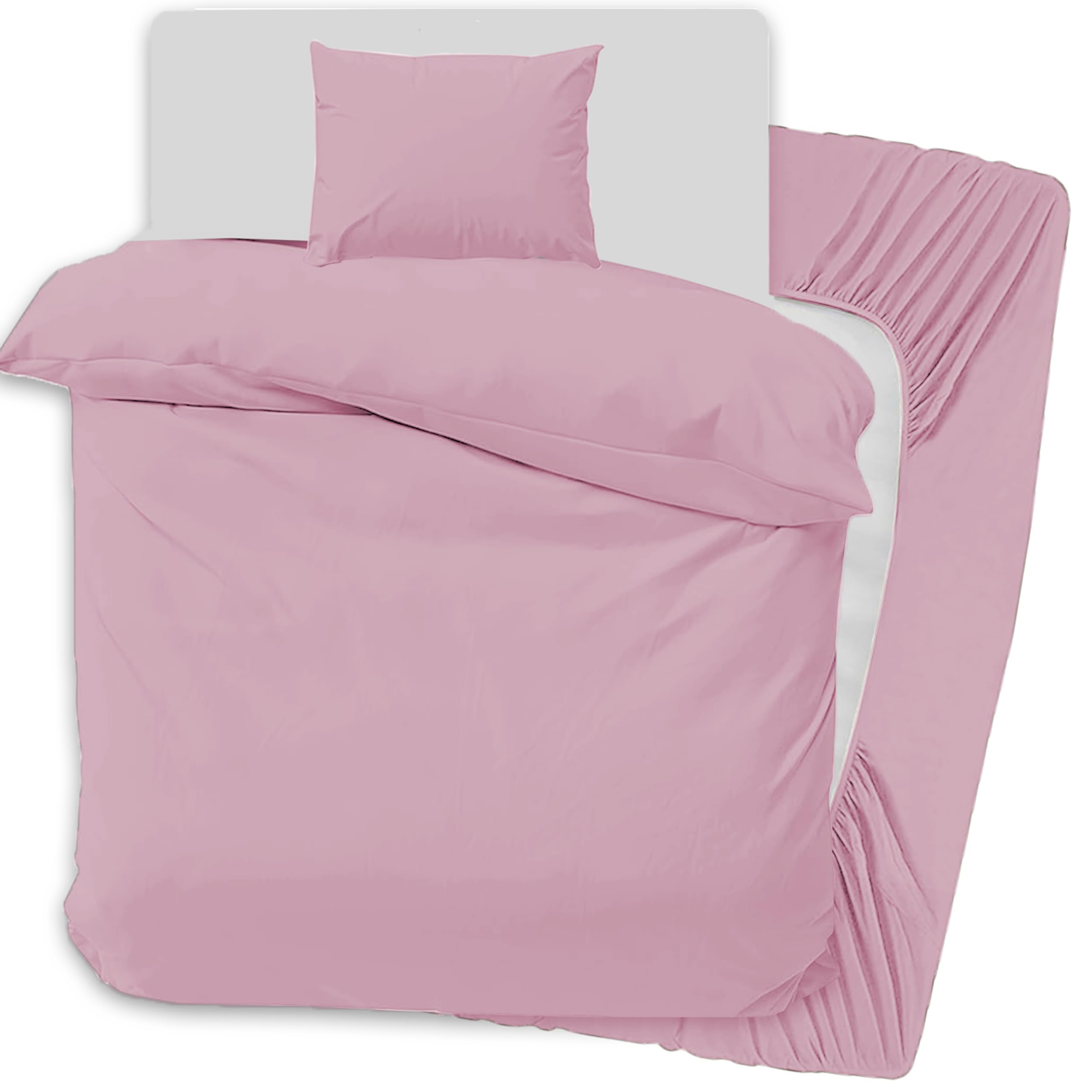 PRIME LINENS 3 Pcs Duvet Cover Set with Matching Fitted Sheet 30 cm Deep & 1 Pillowcase - Soft Breathable Premium Microfibre Quilt Cover Bedding Set (Pink, Single)