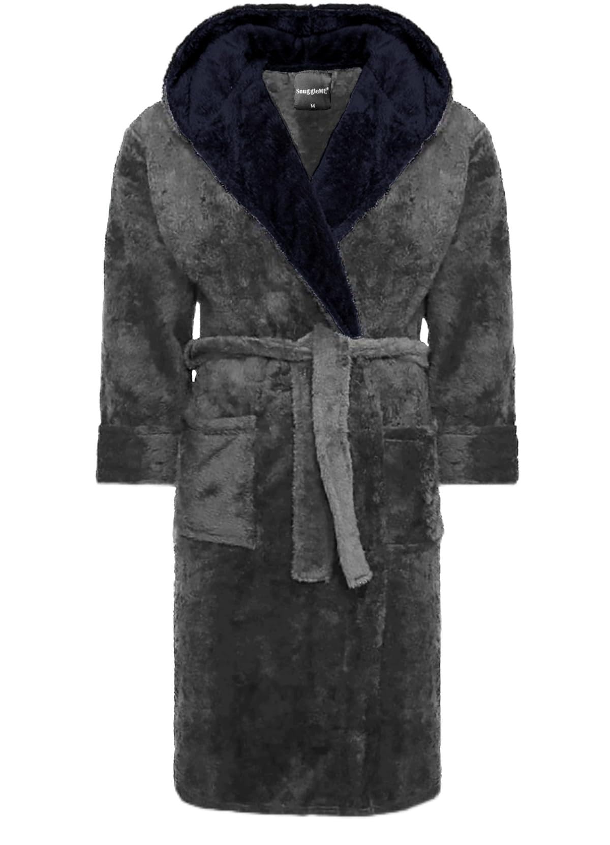 Snuggleme Men's Charcoal/Black Dressing Gowns For | Super Soft Snuggle Hooded Dressing Gown | Warm And Cozy Fleece Nightwear Robe | Gifts For Him M