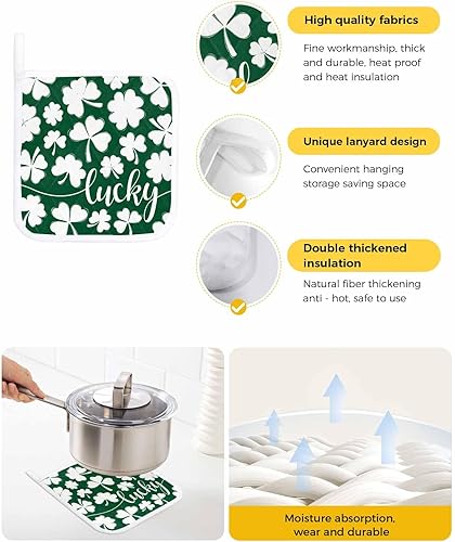 Miniatura 2 de 5 Packs Green and White Pot Holders Sets for Kitchen,Oven Pan Plate Bowl Pads Heat Proof Mat with Hanging Loop,Terry Cloth Potholders Soft Grip for