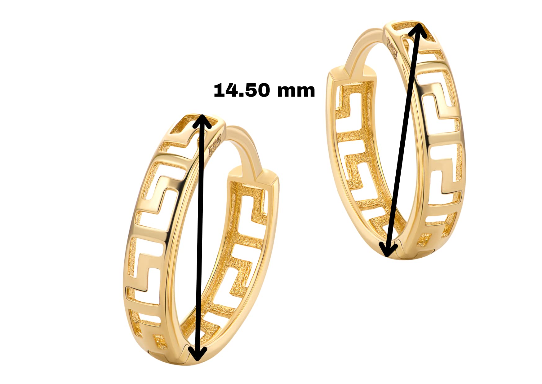 Pequeña llave griega pendientes de aro de oro amarillo de 14 quilates 585 pendientes H-166