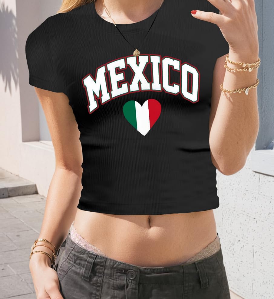 Mexican Shirts for Women Mexico Graphic Crop Tops Mexico Flag Print Tees Casual Vacation T-Shirt3