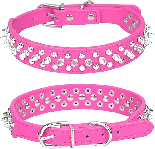 Bbmmayy Collar para perro con pinchos, remache de hongos con tachuelas, ajustable, de piel sintética, collares para mascotas, para gatos, cachorros, Bbmmayy Collar para perro con pinchos, remache de hongos con tachuelas, ajustable, de piel sintética, collares para mascotas, para gatos, cachorros,