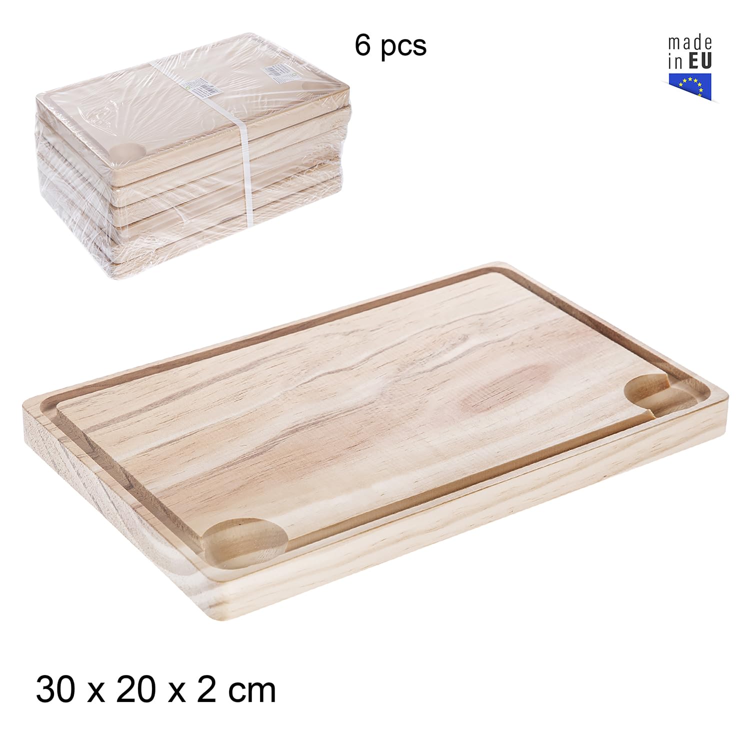Tabla de Madera Cocina. Pack 6 Unidades 32x22cm. 2cm de Grosor. Tabla Carnes, Tabla de Cortar. Pescados, Verduras en Hostelería, Bar, Restaurantes, Hogar (32x22cm)