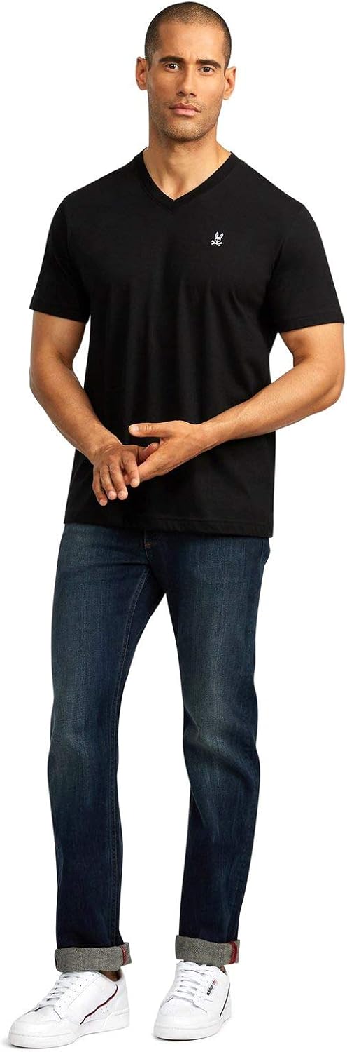 Psycho Bunny Men's Regular Fit Short Sleeve V Neck T-Shirt X-Small Black