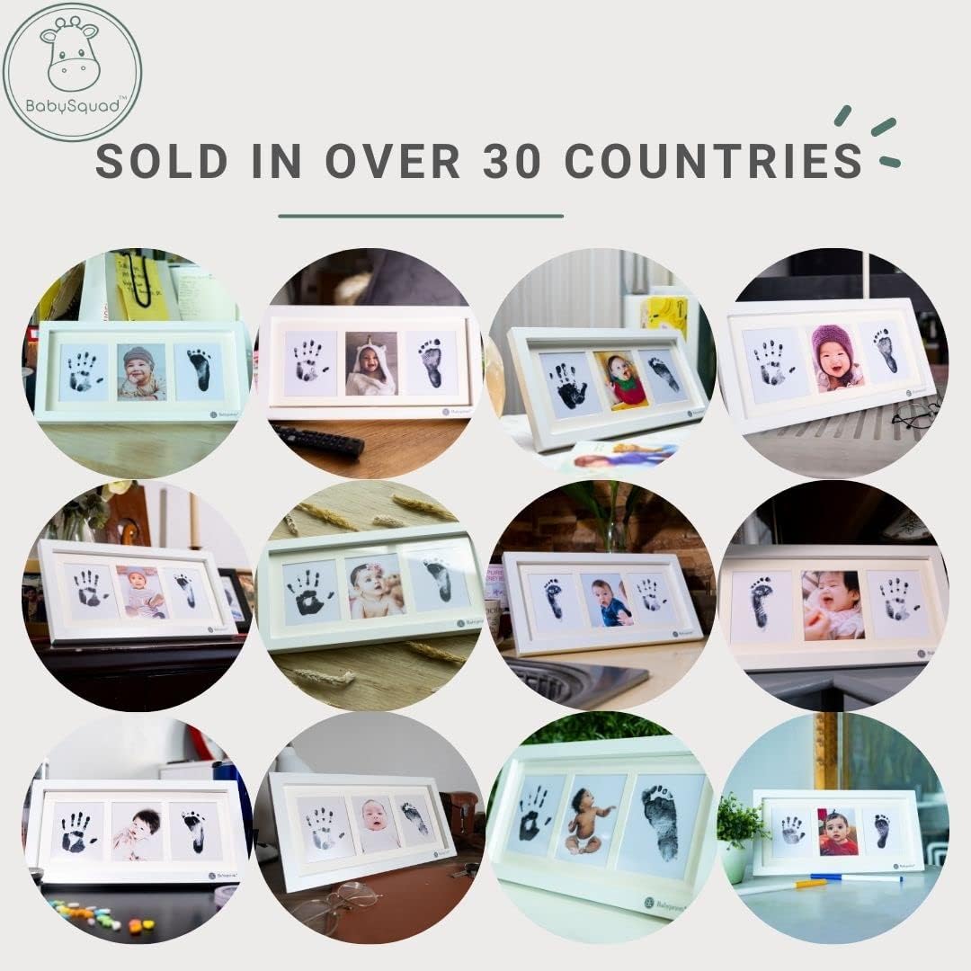 Baby Prints - Kit de recuerdo de marco de fotos para huellas de manos y pies recién nacidos, 13.5 x 7 pulgadas (tamaño grande), almohadilla de tinta sin desorden incluida, regalo para nuevos padres