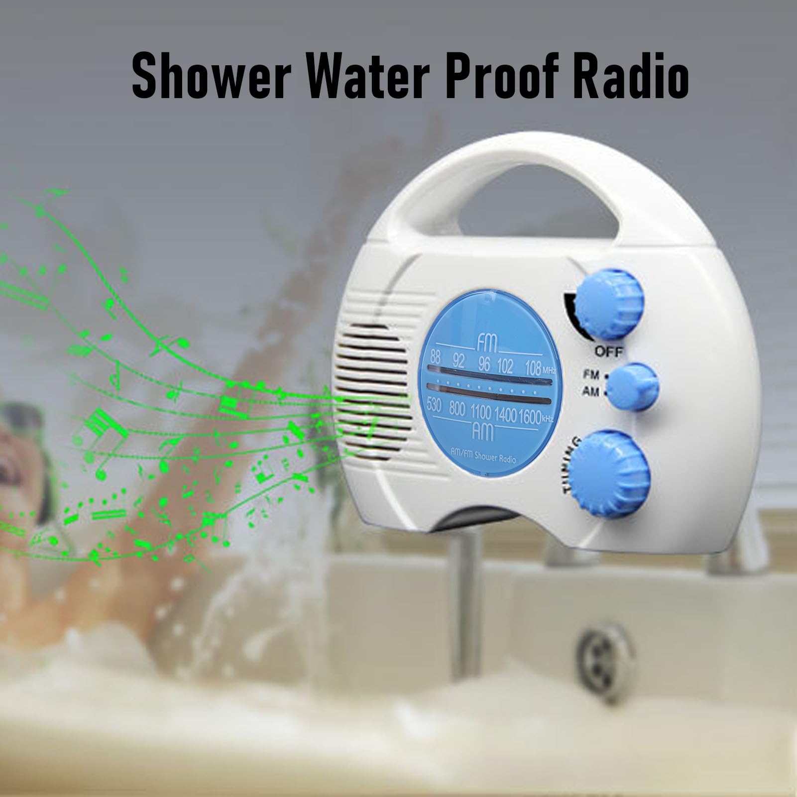 Denash Duschradio, Elektronisches Tuning, Wasserdichtes AM-FM-Radio mit Integriertem Lautsprecher, für Badezimmer, Strand, Outdoor