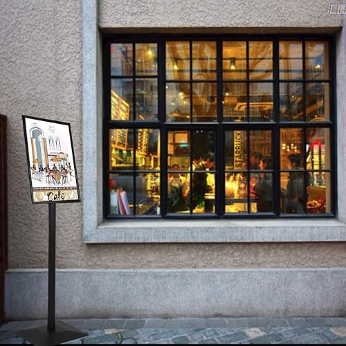 Miniatura 8 de DISPLAYSWORKER Soporte de pedestal ajustable y resistente para el suelo, soporte de póster de aluminio, marco abierto de aluminio, piso de pie para