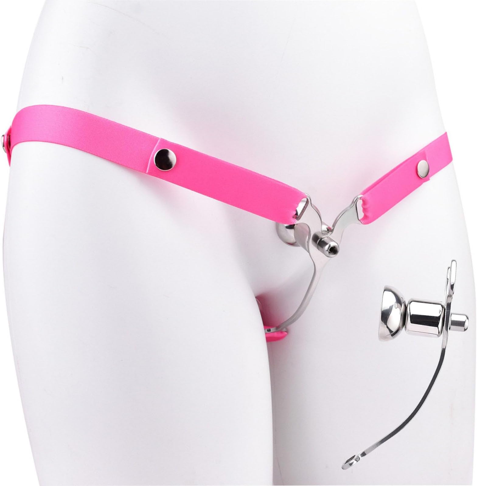 Sissy Men Flat Cage with Elastic Waist Belt, Male Flat Devices for Cross-Dressing Role Play, Metal Negative Inverted Cage - HA02 (Pink)