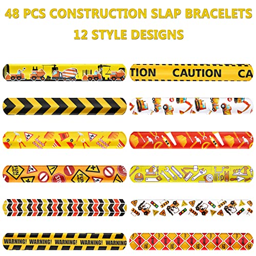 Construction Party Favors 48 Pcs Construction Zone Slap Bracelets Truck Wristband For Kids Boys Girls Construction Theme Birthday Party Supplies Gift Exchange Goodies Bags School Classroom Reward Prize #TOP2