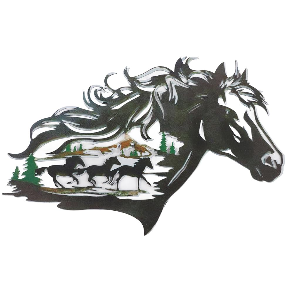 Fdit Decoración de Pared de Caballo de Metal, Esculturas de Animales de Caballos Corriendo, Arte de Pared de Metal con Acabado Rústico Hecho a Mano, Decoración de Pared de Metal para