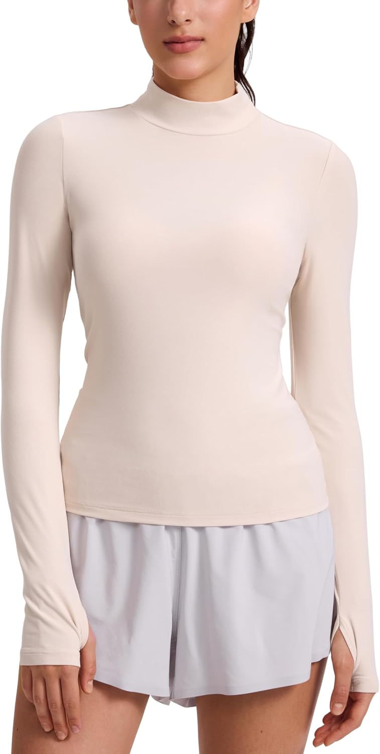CRZ YOGA Cloudweight Mock Neck Shirts for Women - Workout Athletic Long Sleeve Tops Lightweight Soft Hip T-Shirt