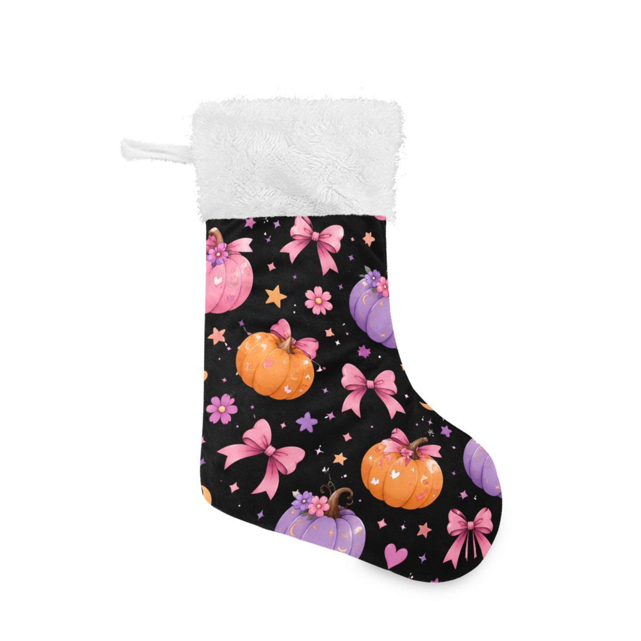 Fuauuyl Pumpkins Christmas Stocking 18 In Xmas Hanging Stocking with Plush Cuff for Family Holiday Party Fireplace Decorations, 1 Pack