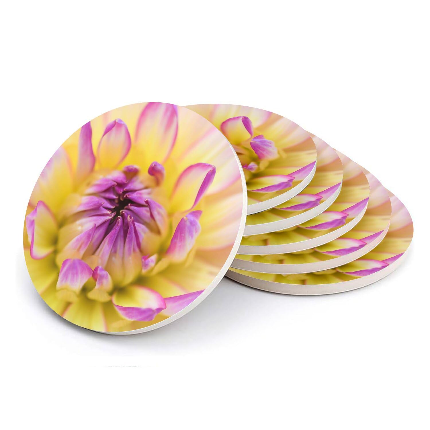 Sous-verre céramique lot de 6 dessous de verre floral rose blanc jaune 108mm