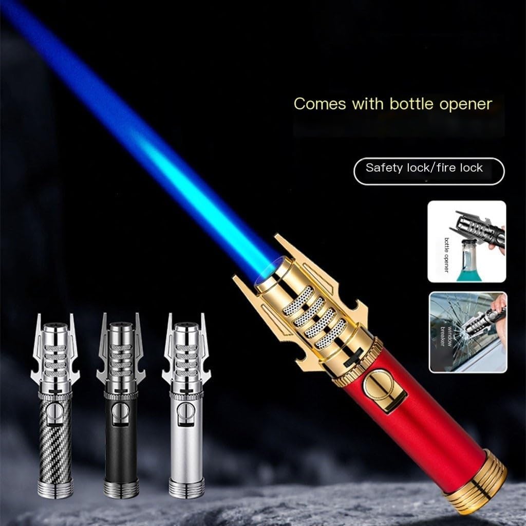 Torch Lighter, Outdoor Camping Windproof Lighters, Refillable Butane，Suitable for Candle Grills(Silver)