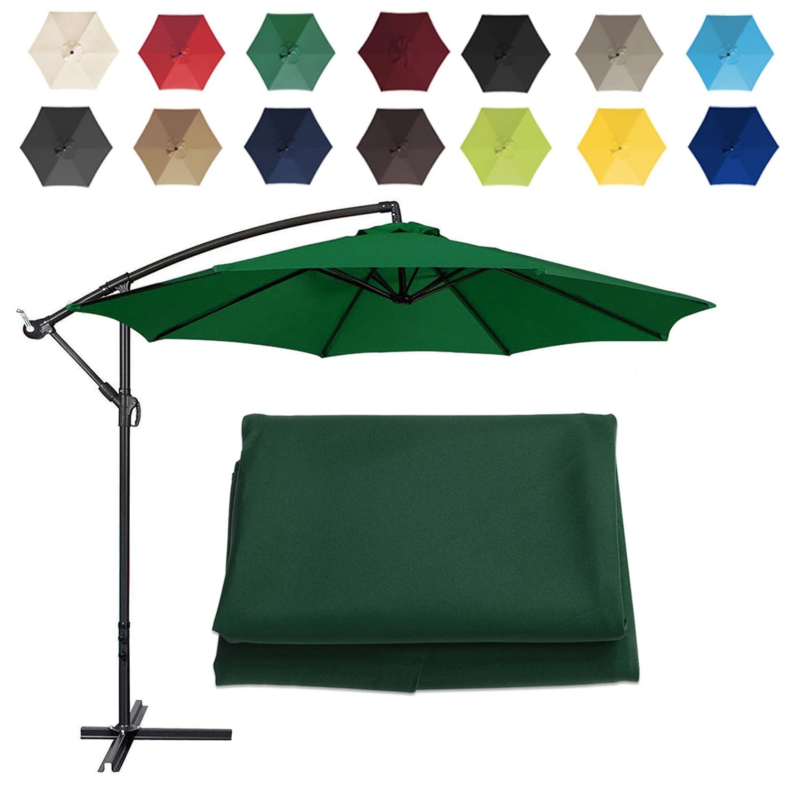 2/2.7/3m Umbrella Replacement Cloth, UV Protection Replacement Parasol Fabric Canopy, 6 Arms/8 Arms Garden Parasol Canopy Cover, For Patio Sun Umbrella, Cantilever Parasols ( Color : Dark green , Size