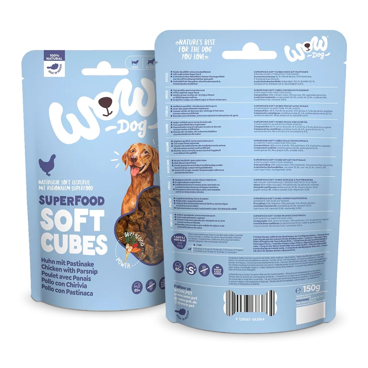 WOW Dog Superfood Soft Cubes mit Pferd 6 x 150g | Leckerlis ohne Getreide