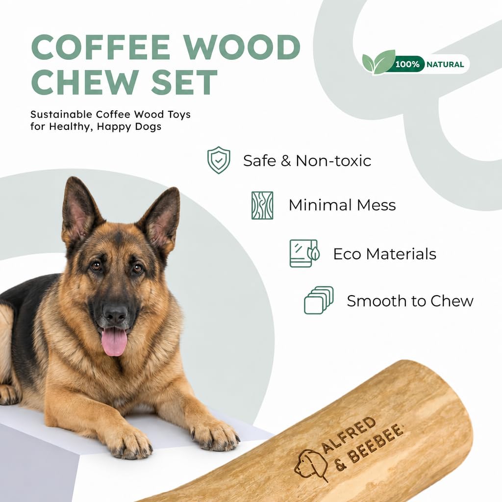 Alfred & Beebee Kau- und Zahnspielzeug für Hunde, natürliches Kaffeeholz, 4 Stück, L-XL | Kaffeeholz Kau- & Spielzeug 4er Pack 100 % natürlich, ungiftig und umweltfreundlich, für große und XL-Hunde bis 34 kg