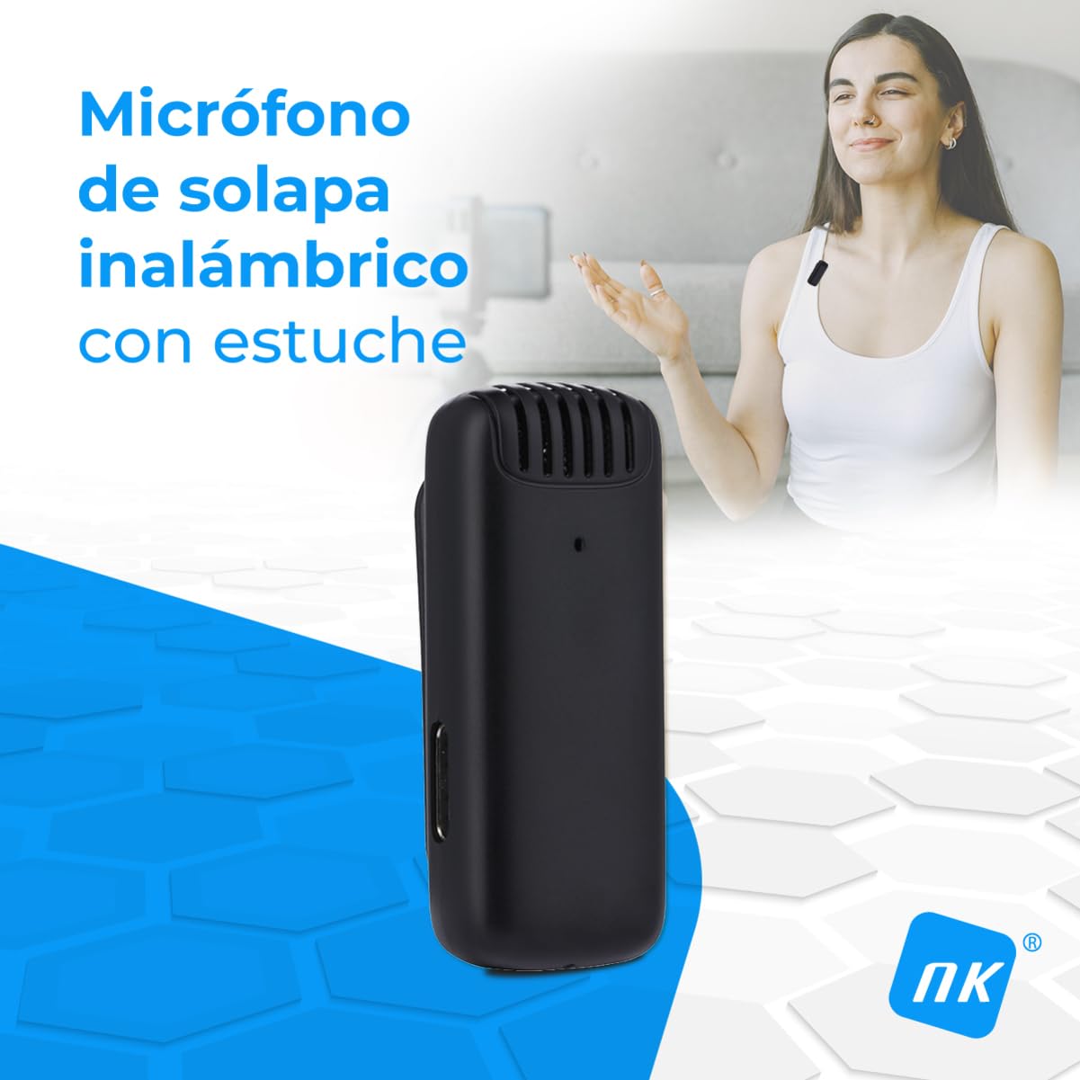 NK Micrófono Inalámbrico con Estuche de Carga - Micrófono Lavalier Wireless para iPhone/Android, Plug&Play, Pack 2 Micrófonos para Grabación de Tiktok/Twtch/Youtube/Vlog, Reducción de Ruido, Sin App