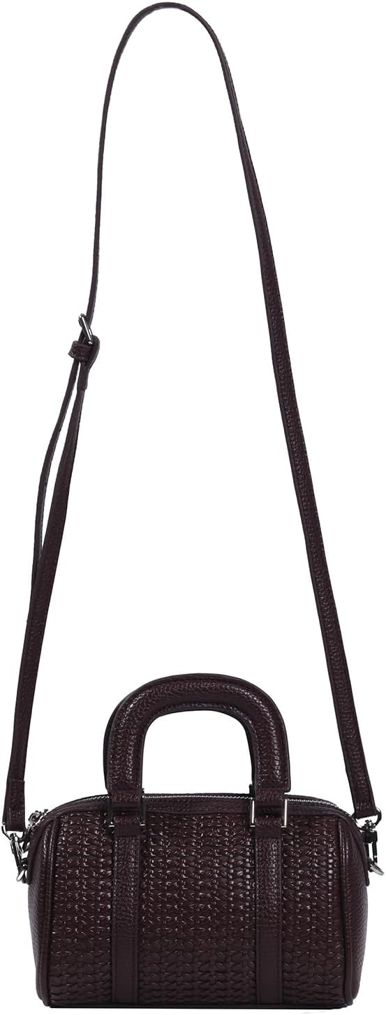 YOXIER Mini Crossbody Handbag, Woven Pattern Boston Bag with Chain Strap, Orange, 7.9 x 3.95 x 4.72 inches - Image 2