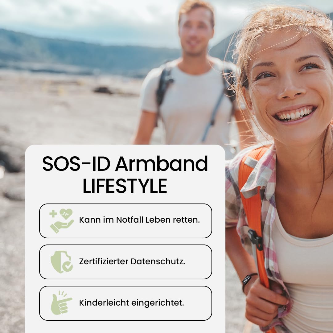 SOS-ID Lifestyle Notfallarmband aus robustem Segeltau mit QR-Code (Größe S/Schwarz) – langlebiges & wasserfestes SOS Armband für Notfälle – schneller Zugriff auf Gesundheitsdaten