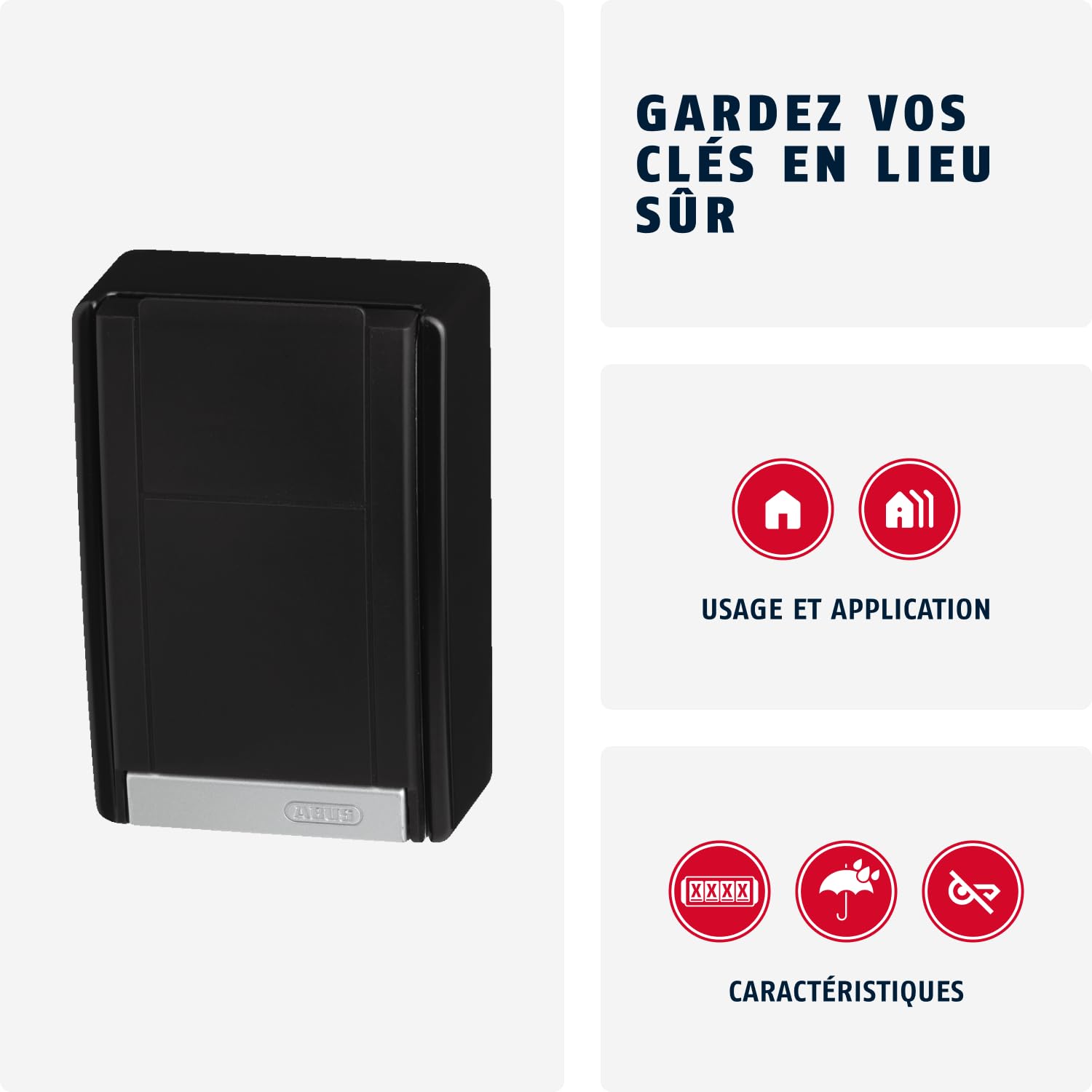 ABUS KeyGarage 767 - Boîte à clés avec arceau pour montage mural - avec code de touche - pour clés ou petits objets de valeur - noir-argenté