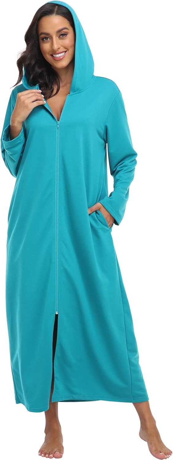 Women's Hooded Zip Up Robe with Pockets Soft Long Kuwait Ubuy