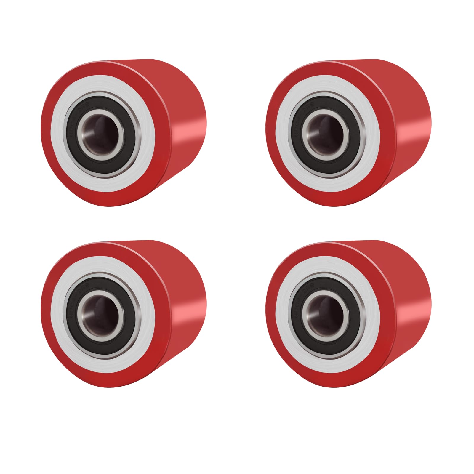 4 Stück Hubwagen rollen Polyurethan 80 x 70 mm,Achse 20 mm,Max 600 KG,Rot | Rollen mit kugellager,Hubwagen ersatzteile,Abriebfester,für Hubwagen Ersatzrollen,schont den Boden,geräuscharm