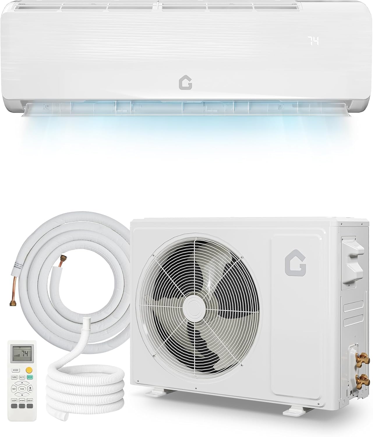 Photo 1 of 18000 BTU 19 SEER2 Mini Split AC Air Conditioner Heat Pump Inverter, 230V Ductless System, Cools Heats 1250 Sq.Ft, R32 Series with Installation Kits, White