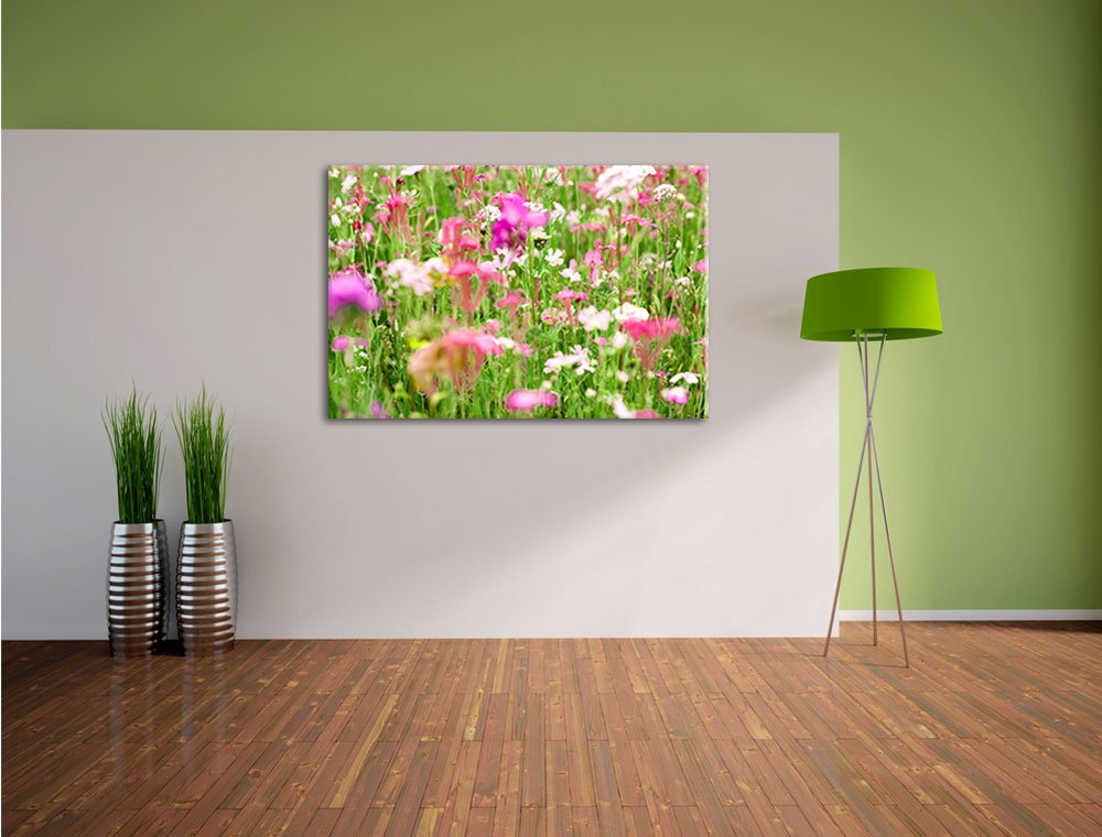 Pixxprint Leinwandbild ‚Blumenwiese Am Bergsee‘ – 80x60 Cm, Fertig Auf Keilrahmen Gespannt, Wanddekoration Made In Germany