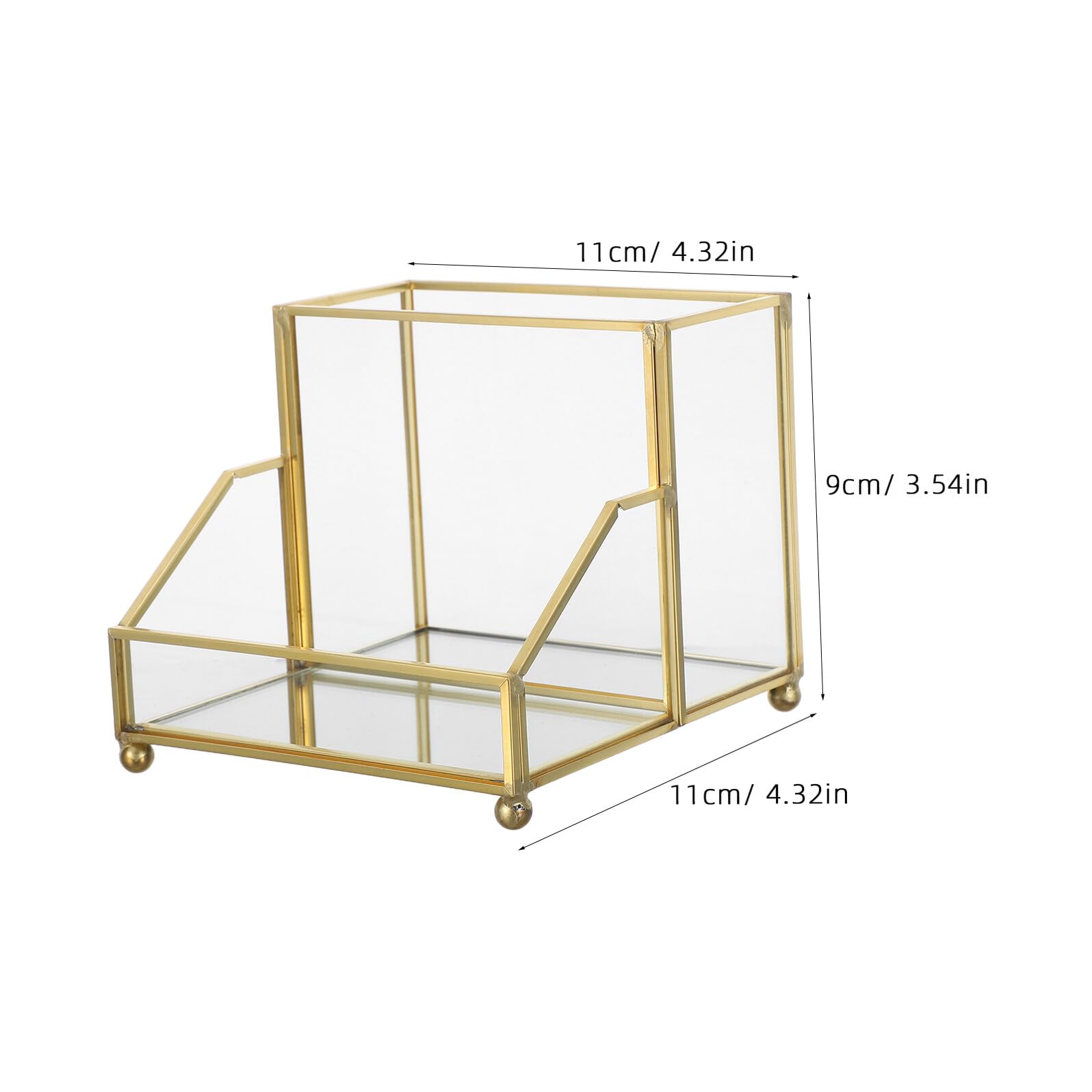 Porta Biglietti da Visita in Vetro con Bordo Oro per Scrivania | Design Elegante con Struttura in Ferro, Uso su Tavolo, Aspetto Curato per Riunioni e Ufficio