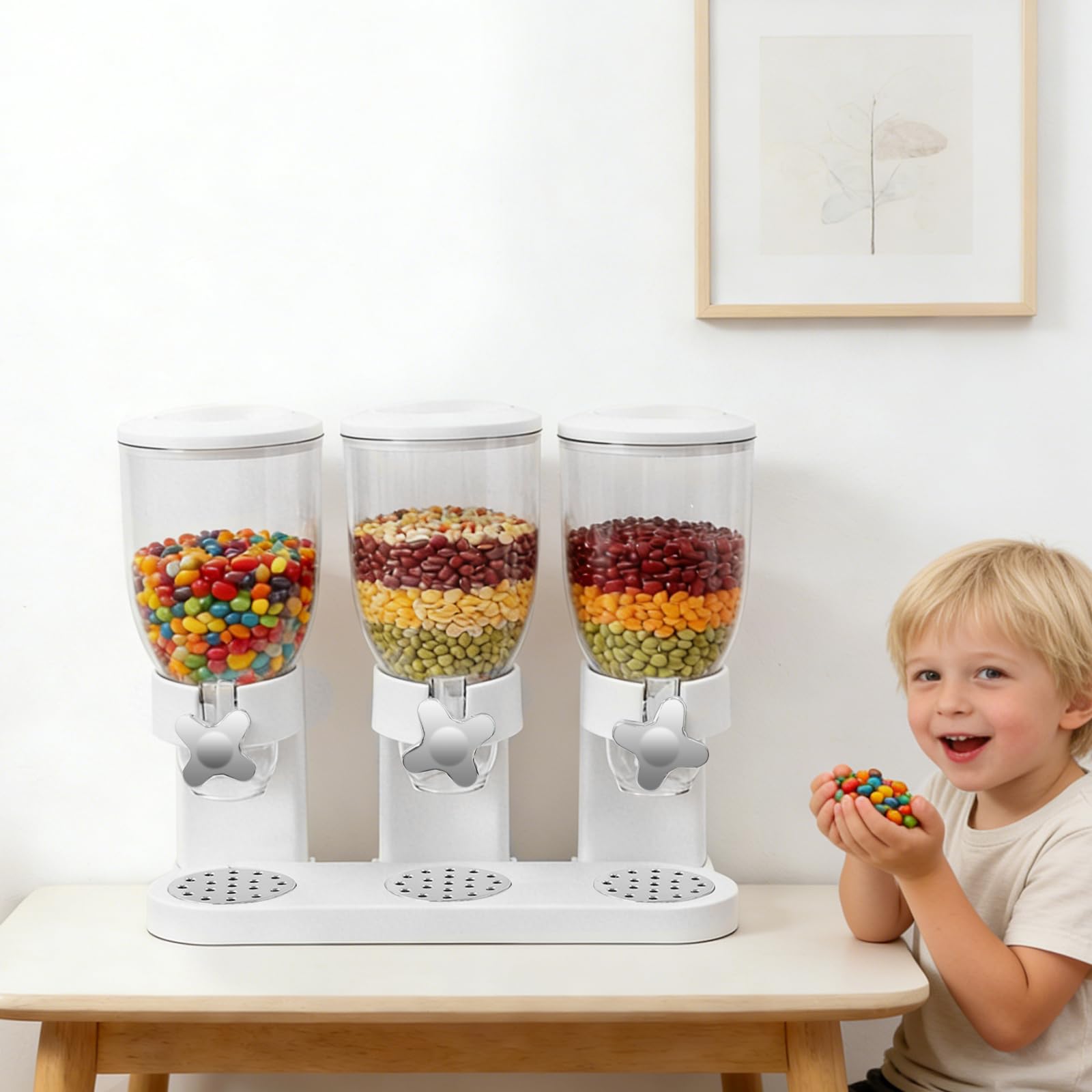 3 dispenser tripli da 2 l per cereali, riso e cereali, piano da tavolo