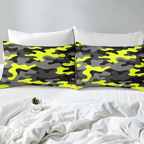 Miniatura 6 de Juego de ropa de cama de camuflaje para niños, tamaño individual, edredón minimalista de camuflaje de campaña para niños, diseño de arte abstracto,