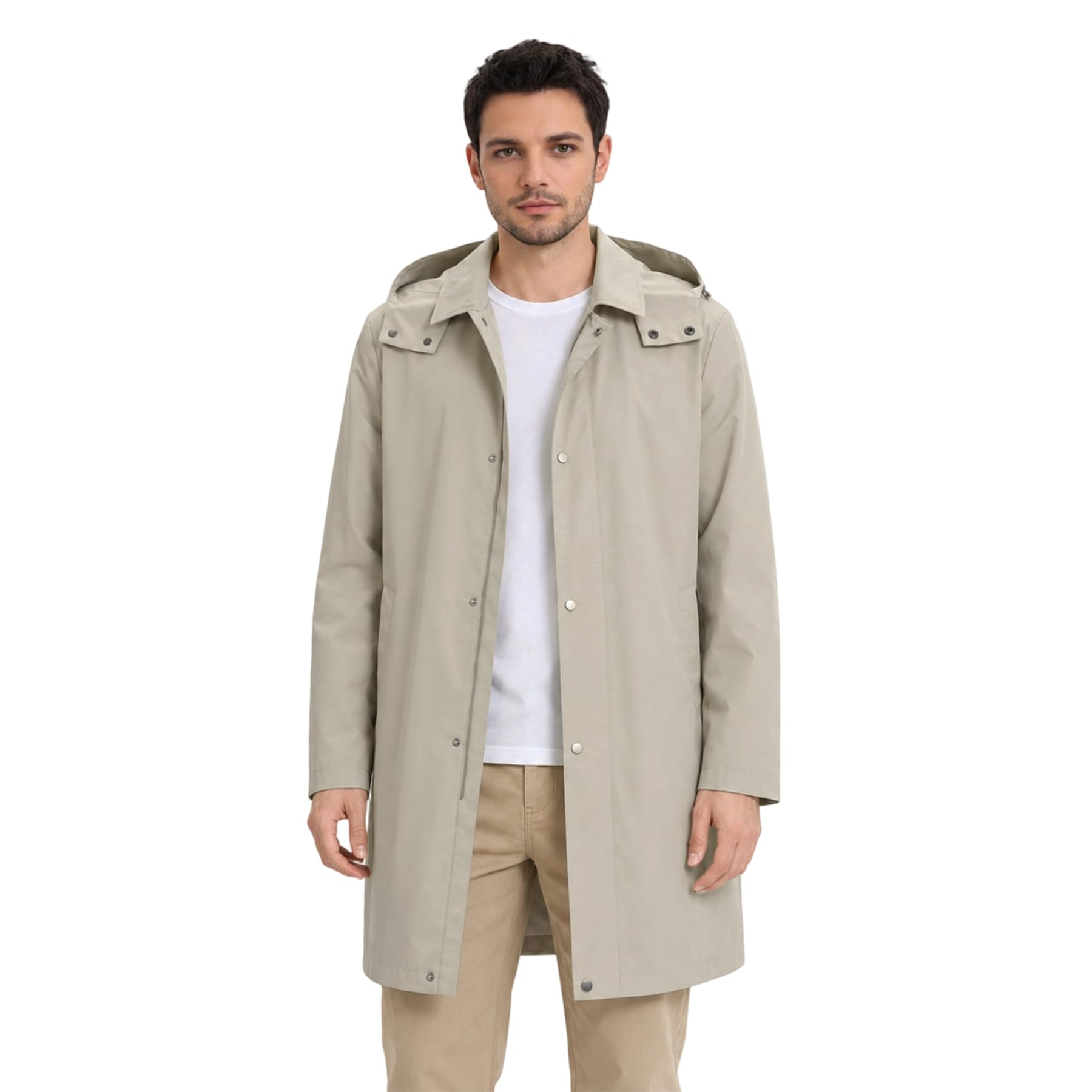 Allthemen Herren Trenchcoat Lang Herbst Mantel Leicht mit Kapuze Jacke | Winddicht, Übergangsjacke, Business Casual, Einreihig, Klassisch Elegant, Coat, Freizeit, Sommermantel
