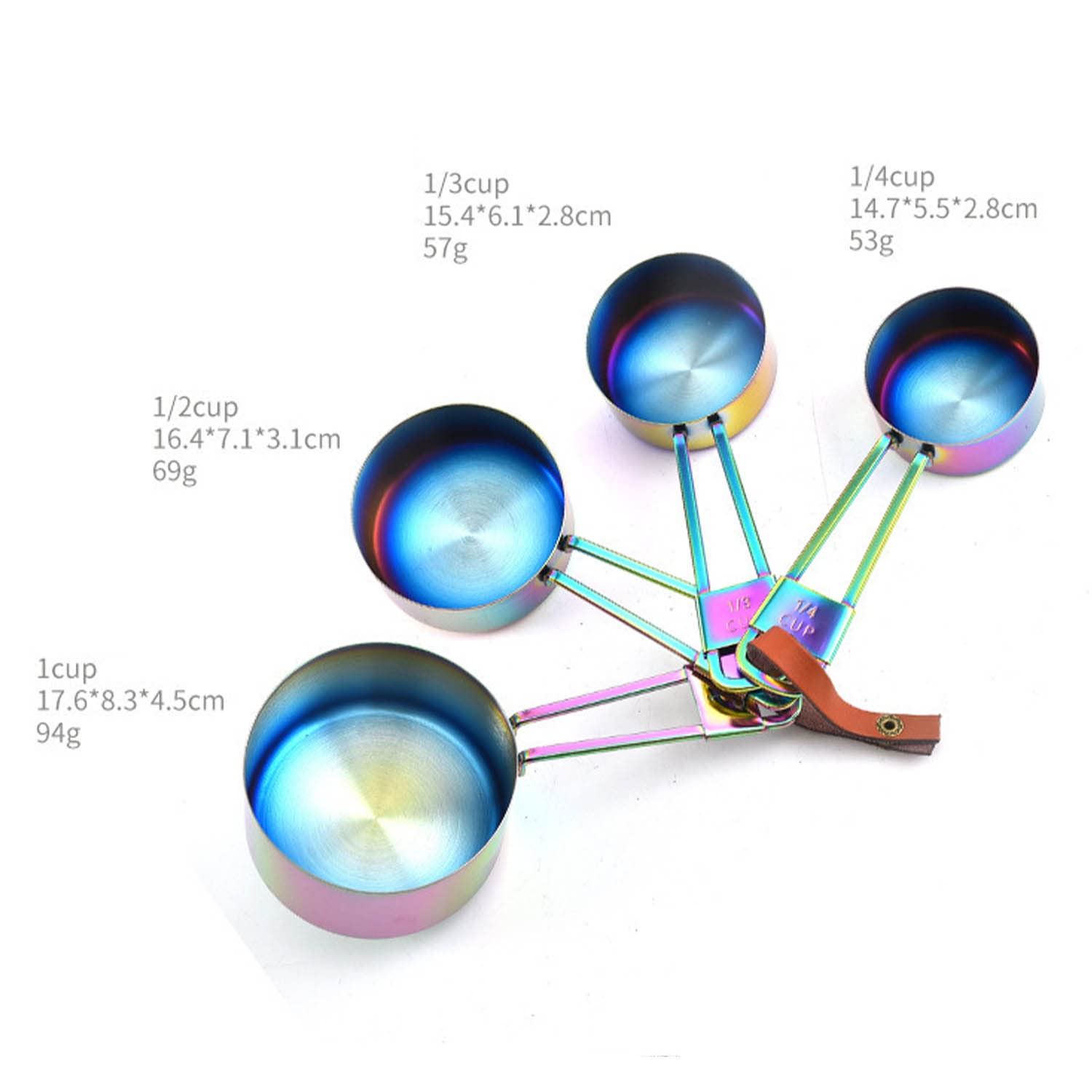 Ensemble de Tasses et Cuillères à Mesurer avec Anneau en Cuir Ustensiles de Cuisine 9 Pièces Empilable Acier Inoxydable Cuillère à Café pour Sec Humide