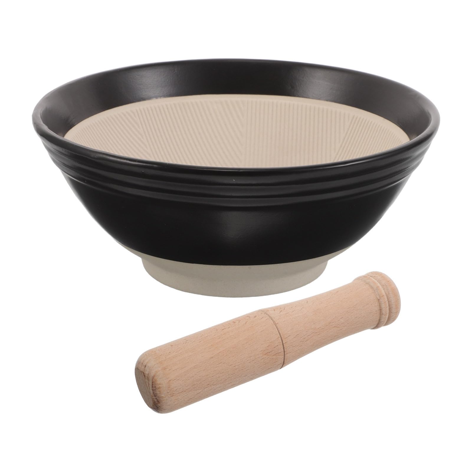 Mortaio Giapponese in Ceramica Nera con Pestello in Legno, Ciotola