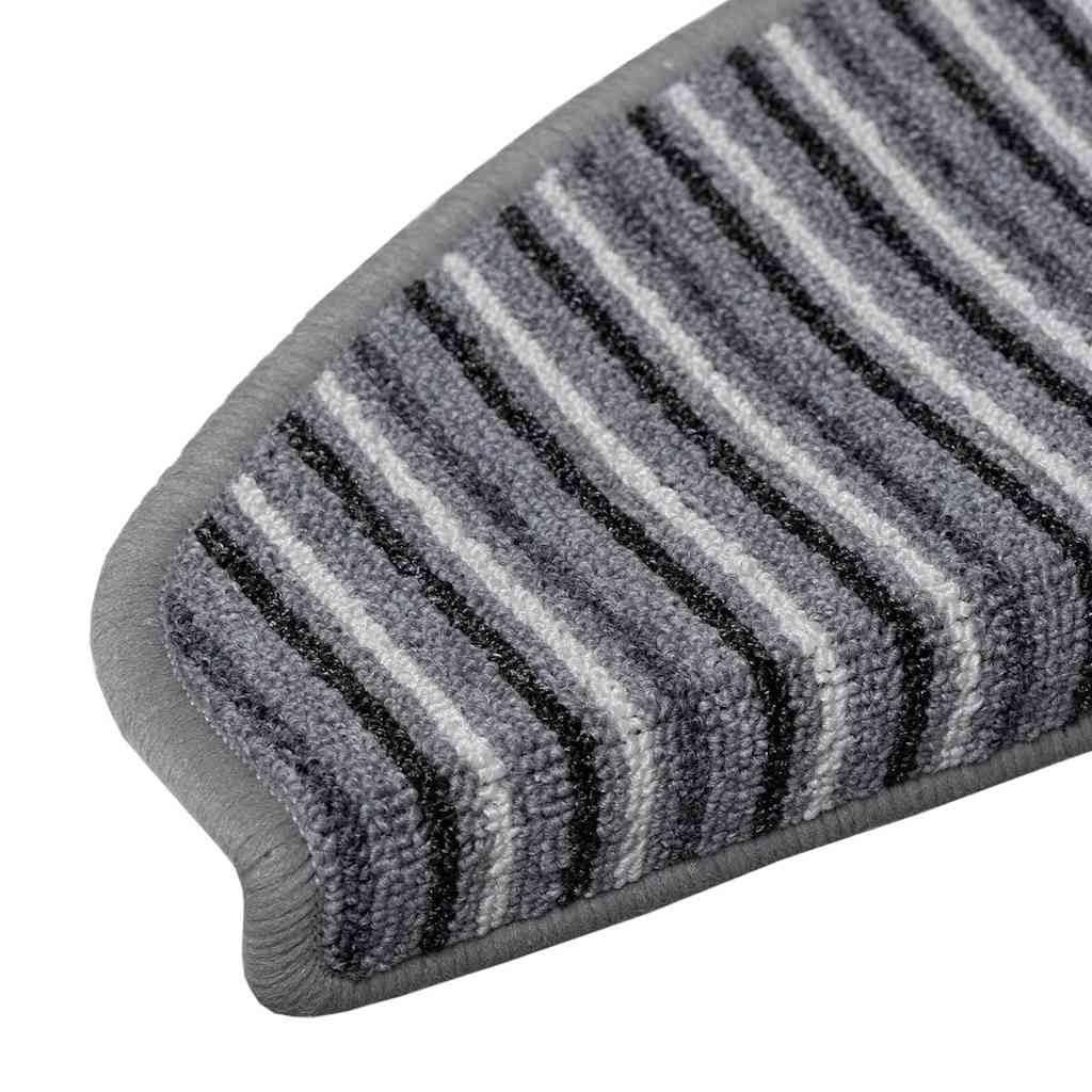 Selbstklebende Stufenmatten 15er Set Grau 65x21 cm Halbrund Gestreift Lärmreduzierend Rutschfester Treppenschoner aus 100% Polypropylen Modernes Design für Flur Wohnzimmer Schlafzimmer