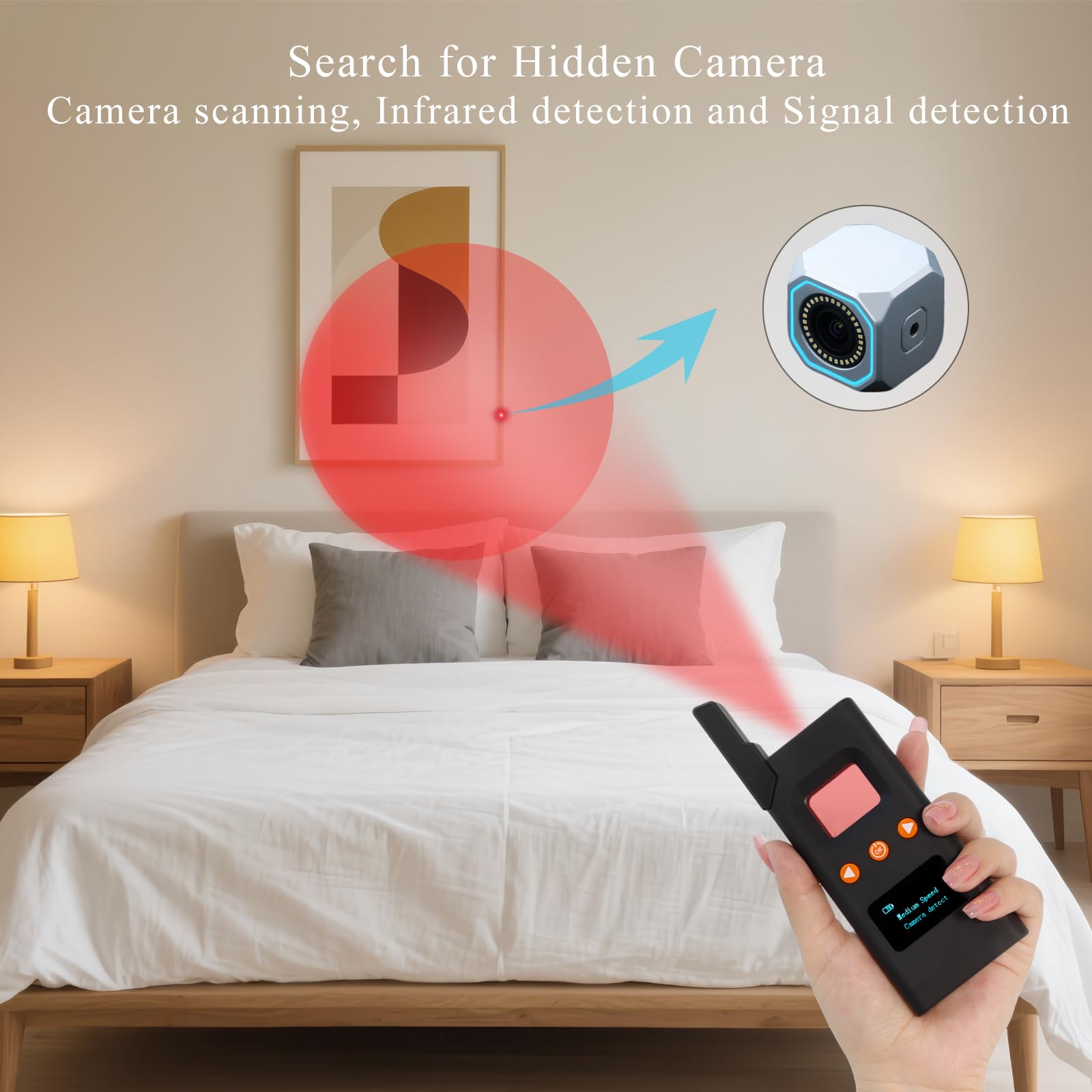 Wanzen Detektor & Kamera Finder, Kompakter RF Detektor 100 MHz–8 GHz, Magnetischer GPS Tracker Finder, 5-in-1 mit Taschenlampe und Vibrationsalarm für Hotel, Auto und Reisen